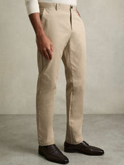 Men Slim Fit Washed Cotton Blend Chinos in Stone