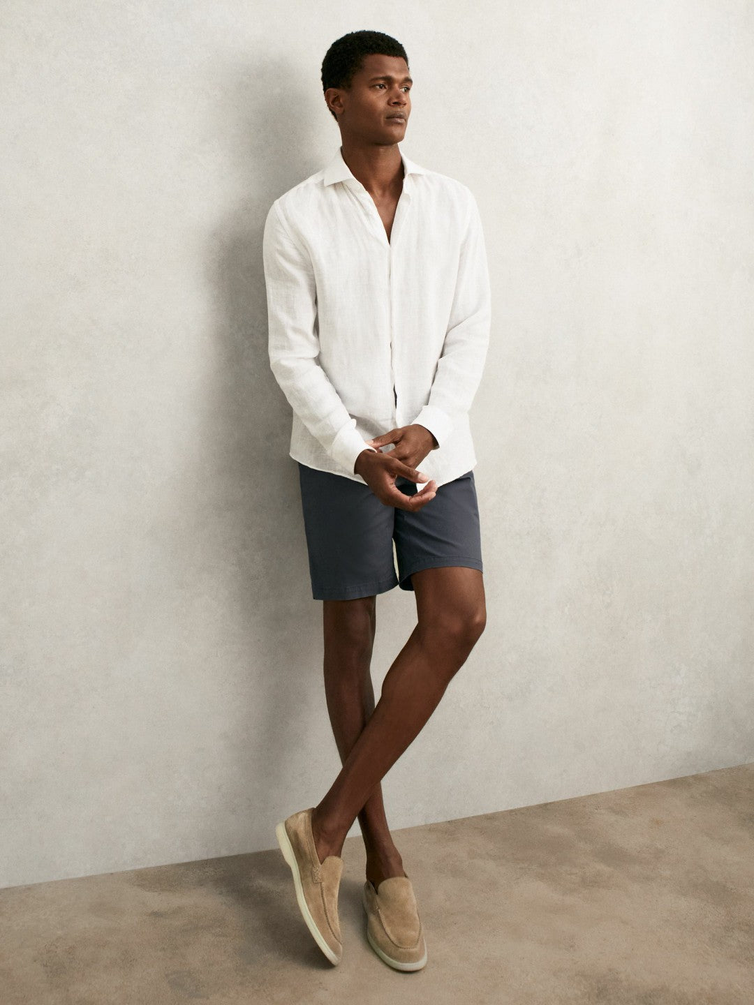Men Cotton Chino Shorts with Stretch in Airforce Blue