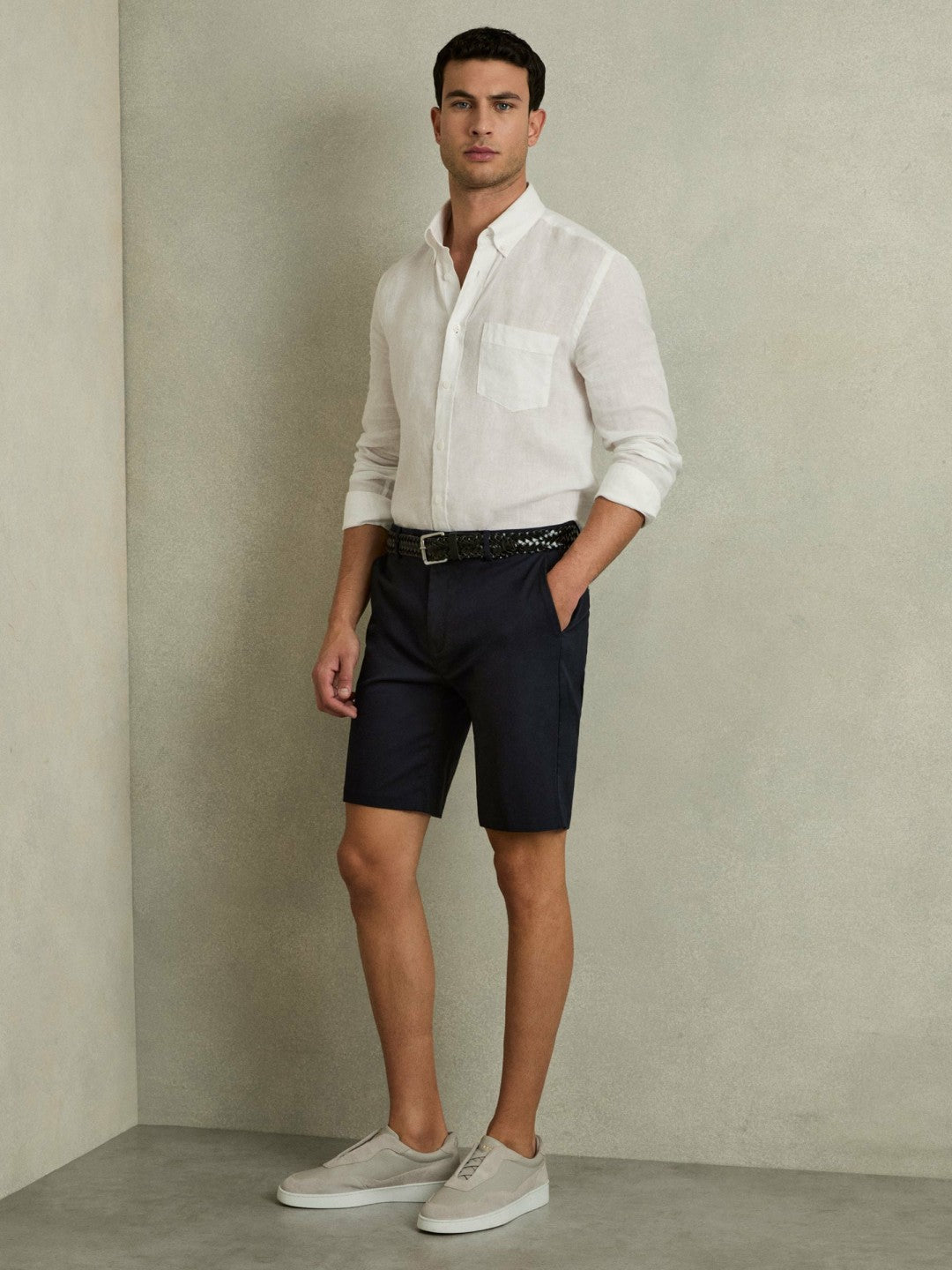 Men Cotton Chino Shorts with Stretch in Navy