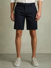 Men Cotton Chino Shorts with Stretch in Navy