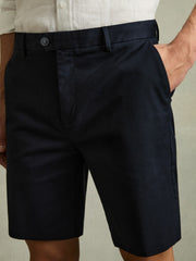 Men Cotton Chino Shorts with Stretch in Navy