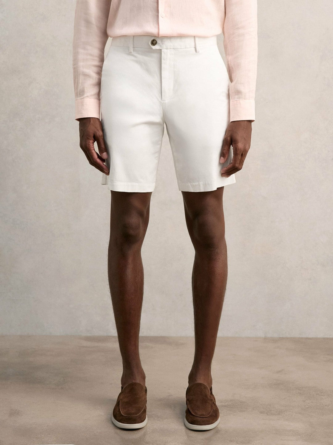 Men Cotton Chino Shorts with Stretch in White