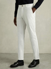 Men Slim Fit Washed Cotton Blend Chinos in White