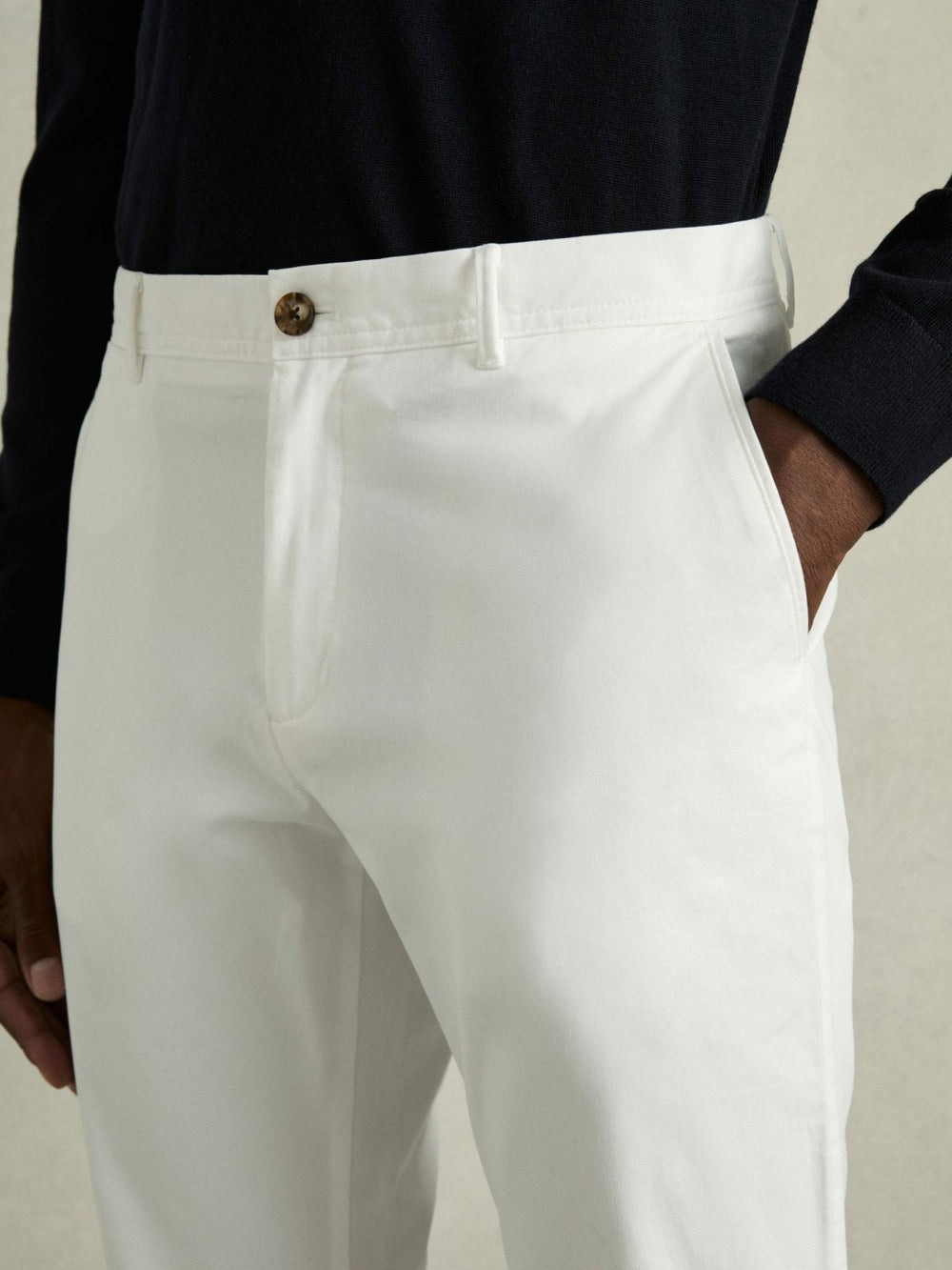 Men Slim Fit Washed Cotton Blend Chinos in White