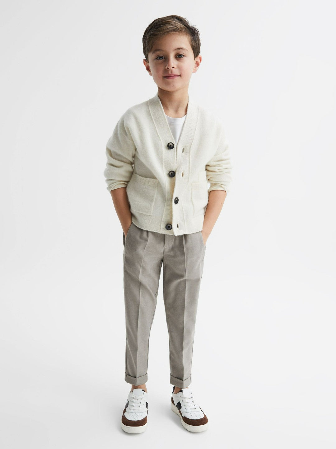 Children & Baby 9-14 yrs Relaxed Elasticated Trousers with Turn-Ups in Taupe