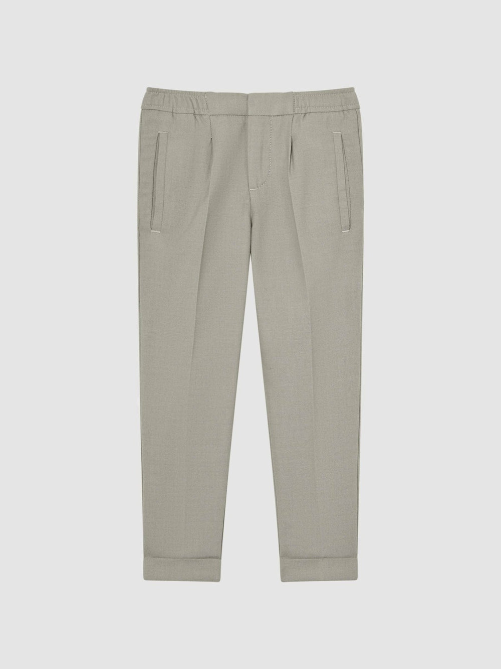 Children & Baby 9-14 yrs Relaxed Elasticated Trousers with Turn-Ups in Taupe