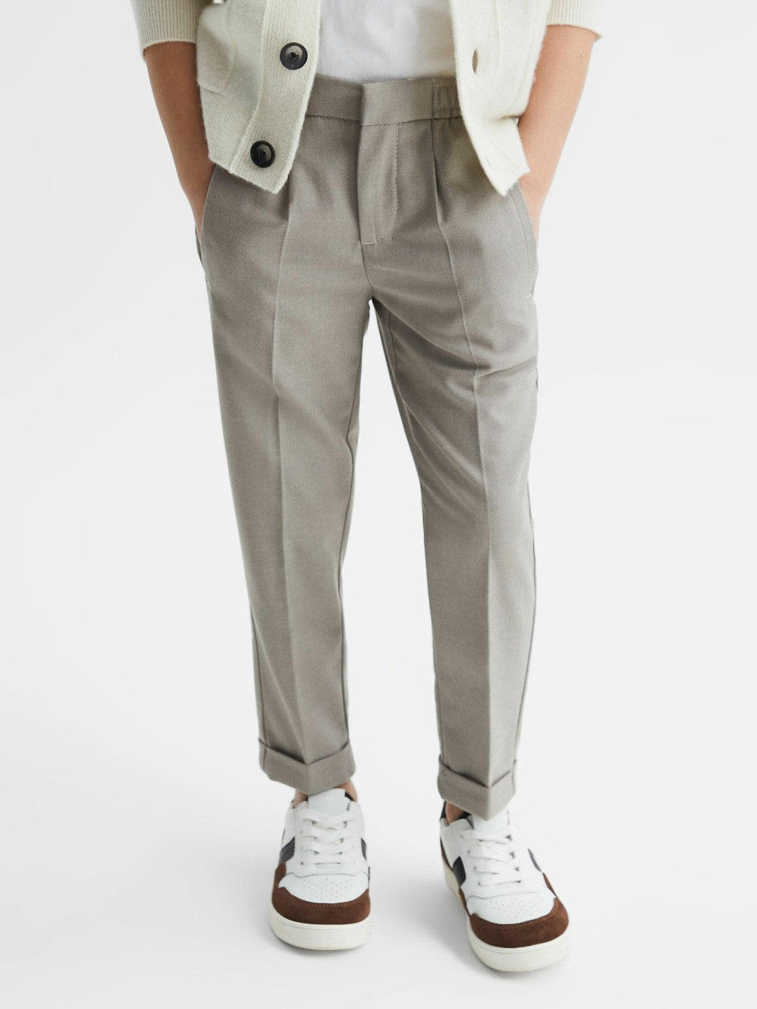 Children & Baby 9-14 yrs Relaxed Elasticated Trousers with Turn-Ups in Taupe
