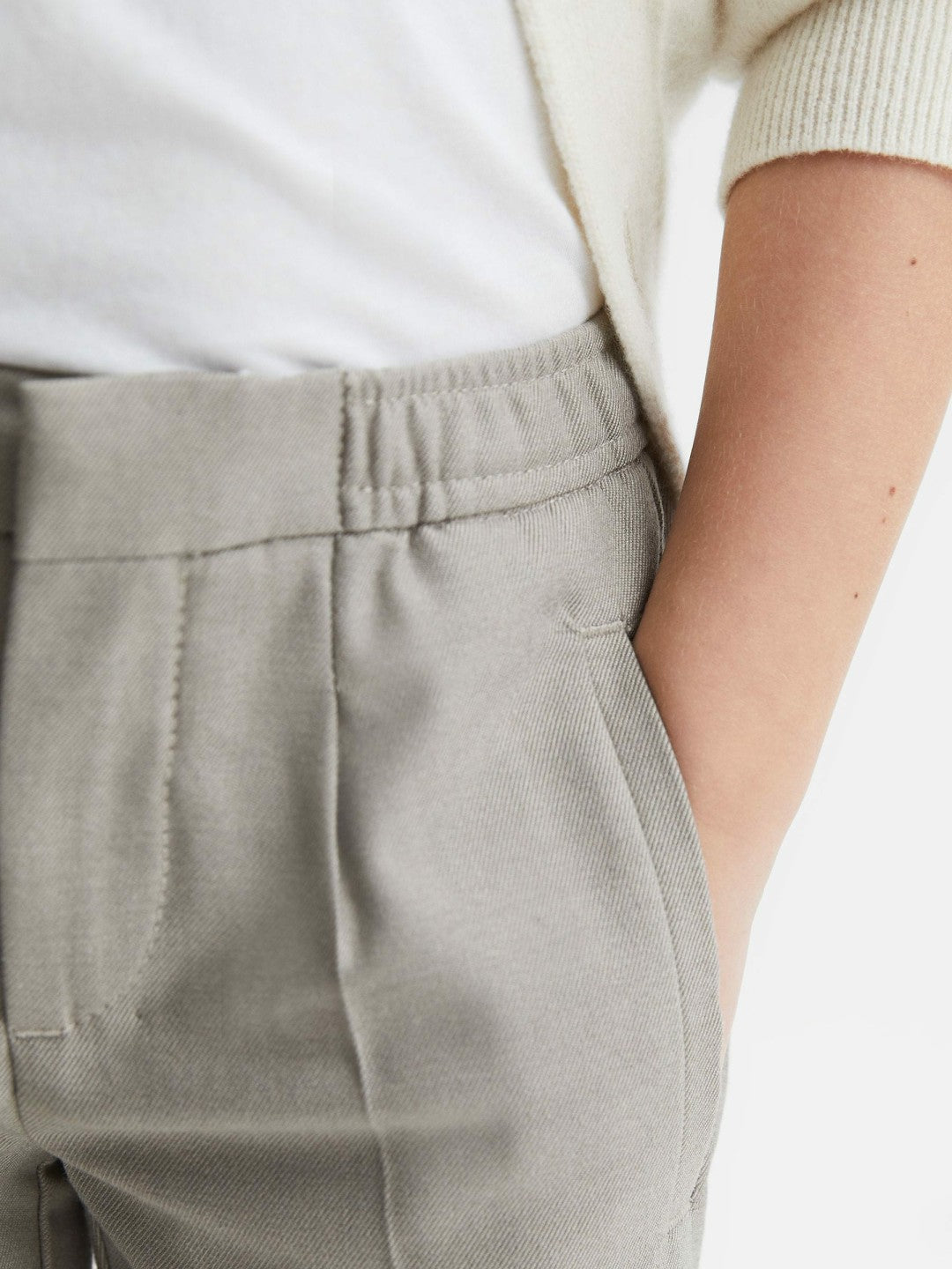 Children & Baby 9-14 yrs Relaxed Elasticated Trousers with Turn-Ups in Taupe