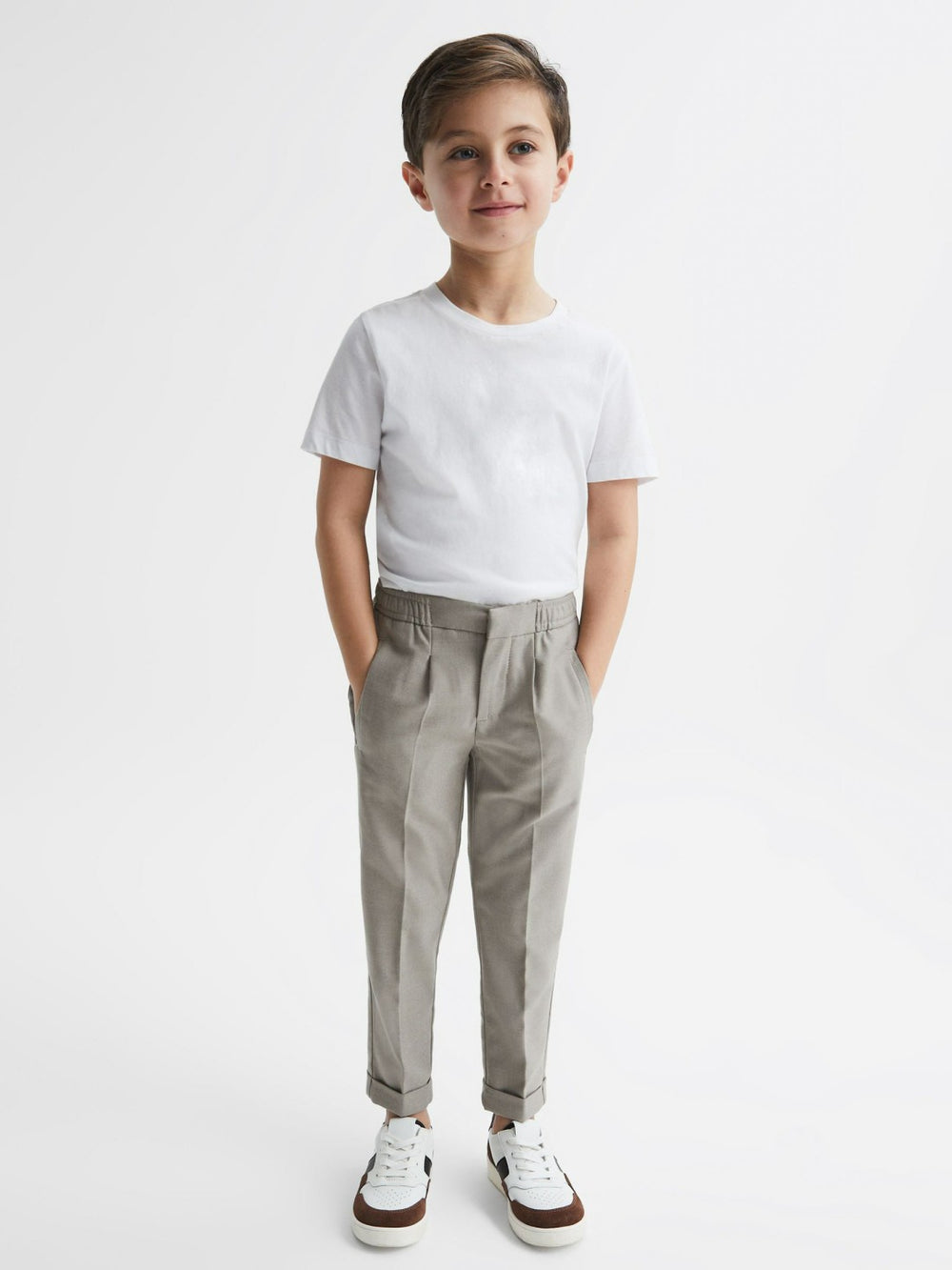 Children & Baby 9-14 yrs Relaxed Elasticated Trousers with Turn-Ups in Taupe