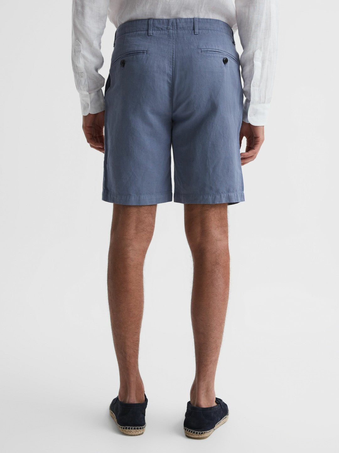 Men Cotton-Linen Blend Shorts in Airforce Blue