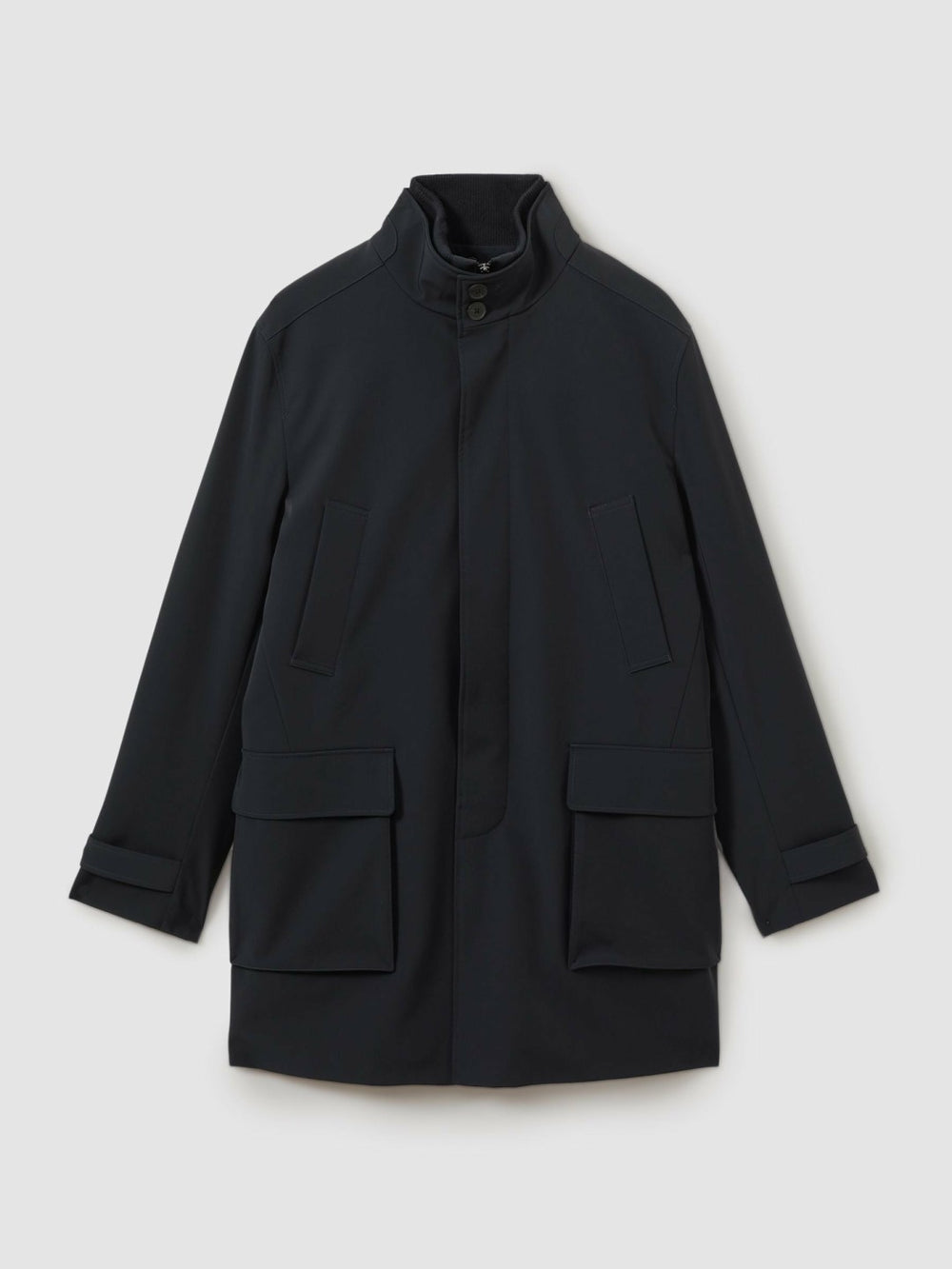 Men Hybrid Removable Funnel Neck Overcoat in Navy