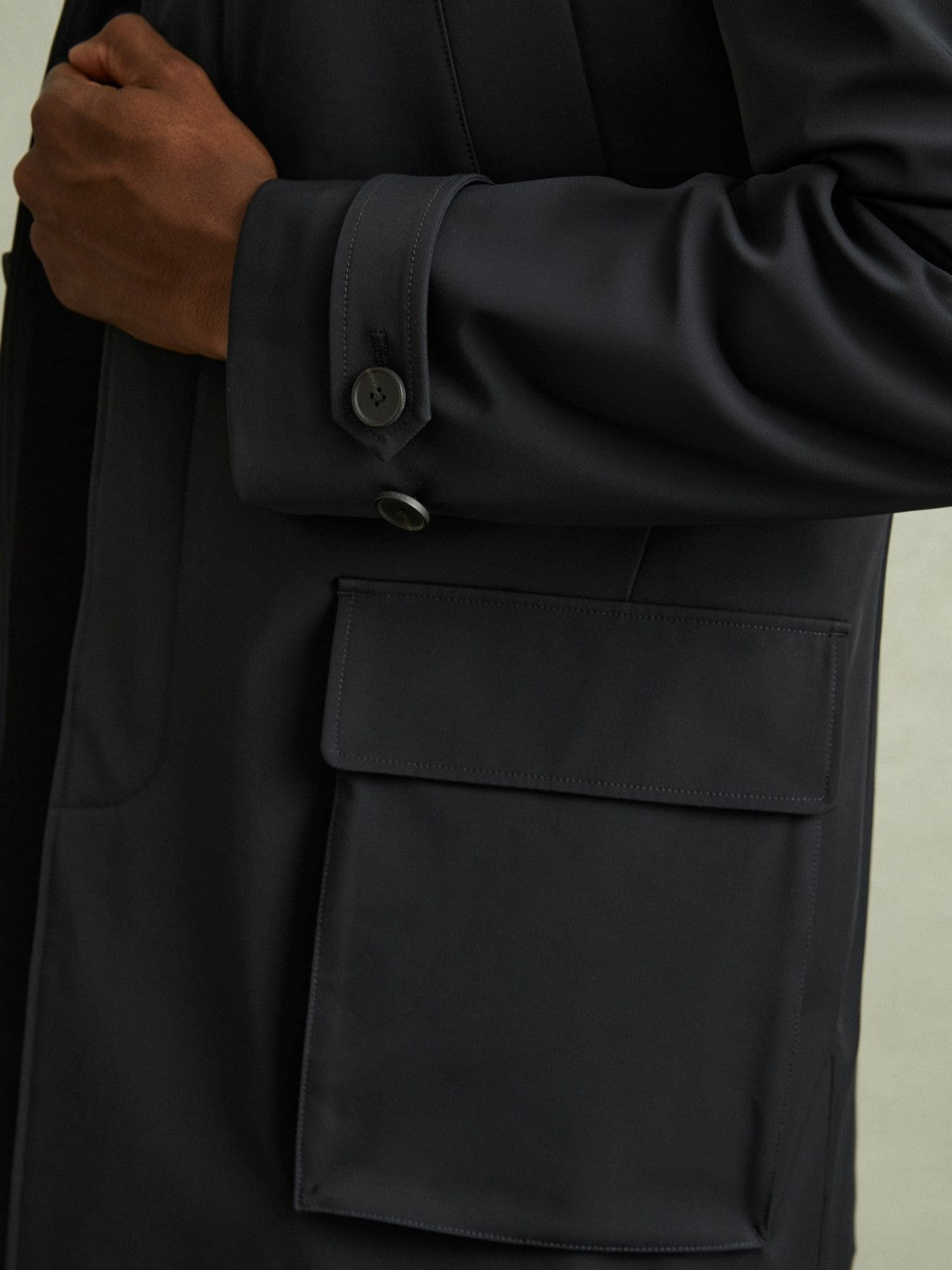 Men Hybrid Removable Funnel Neck Overcoat in Navy