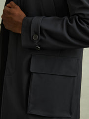 Men Hybrid Removable Funnel Neck Overcoat in Navy