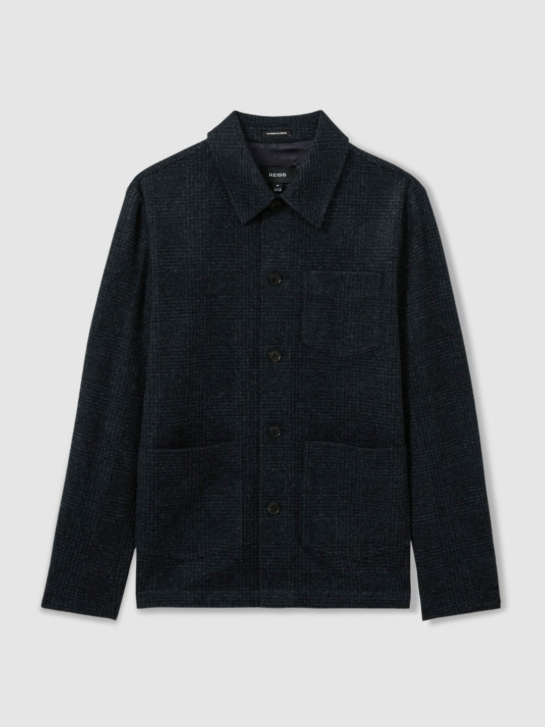 Men Checked Button Through Worker Jacket in Navy Melange