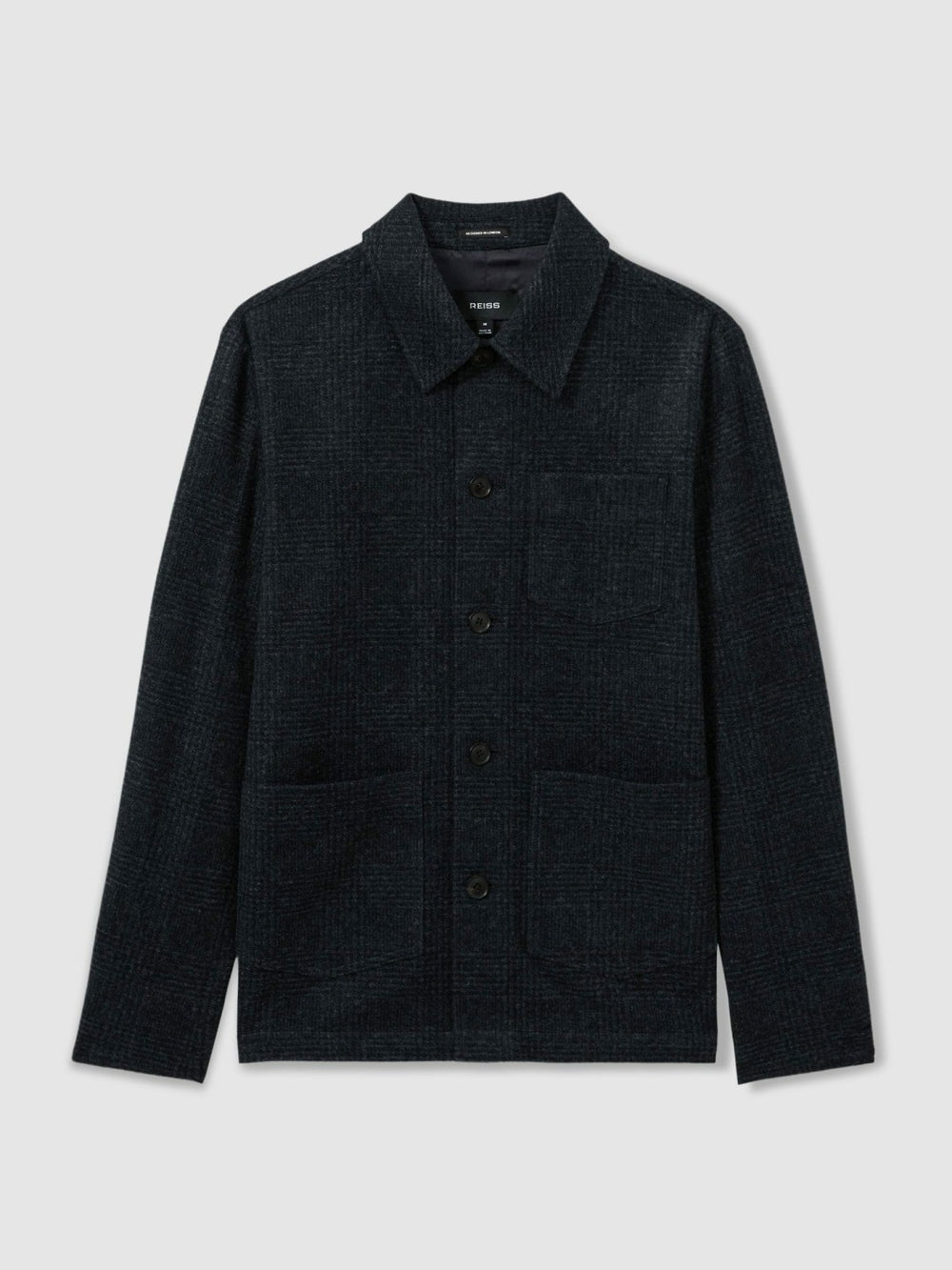 Men Checked Button Through Worker Jacket in Navy Melange