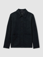 Men Checked Button Through Worker Jacket in Navy Melange