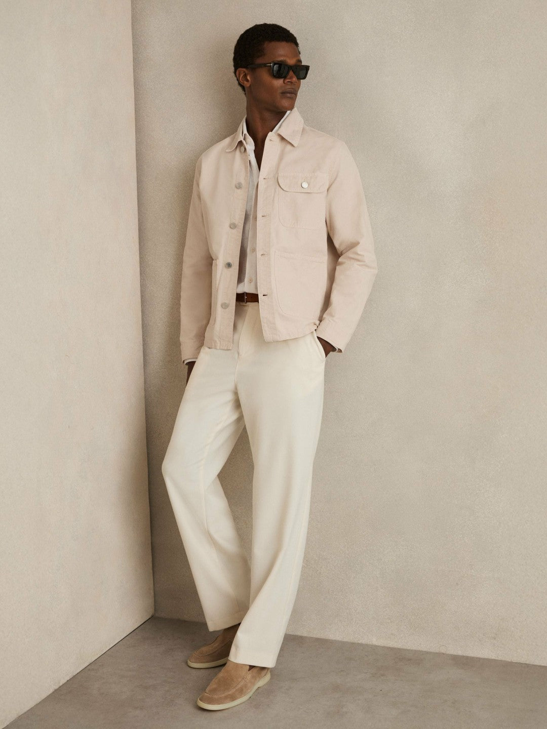 Men Cotton Worker Jacket in Stone