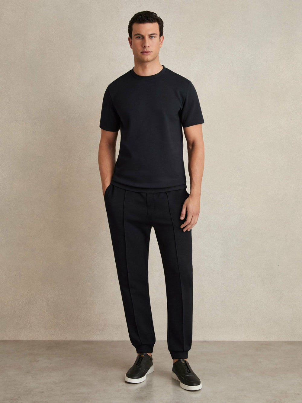 Men Interlock Jersey Crew Neck T-Shirt in Navy Blue