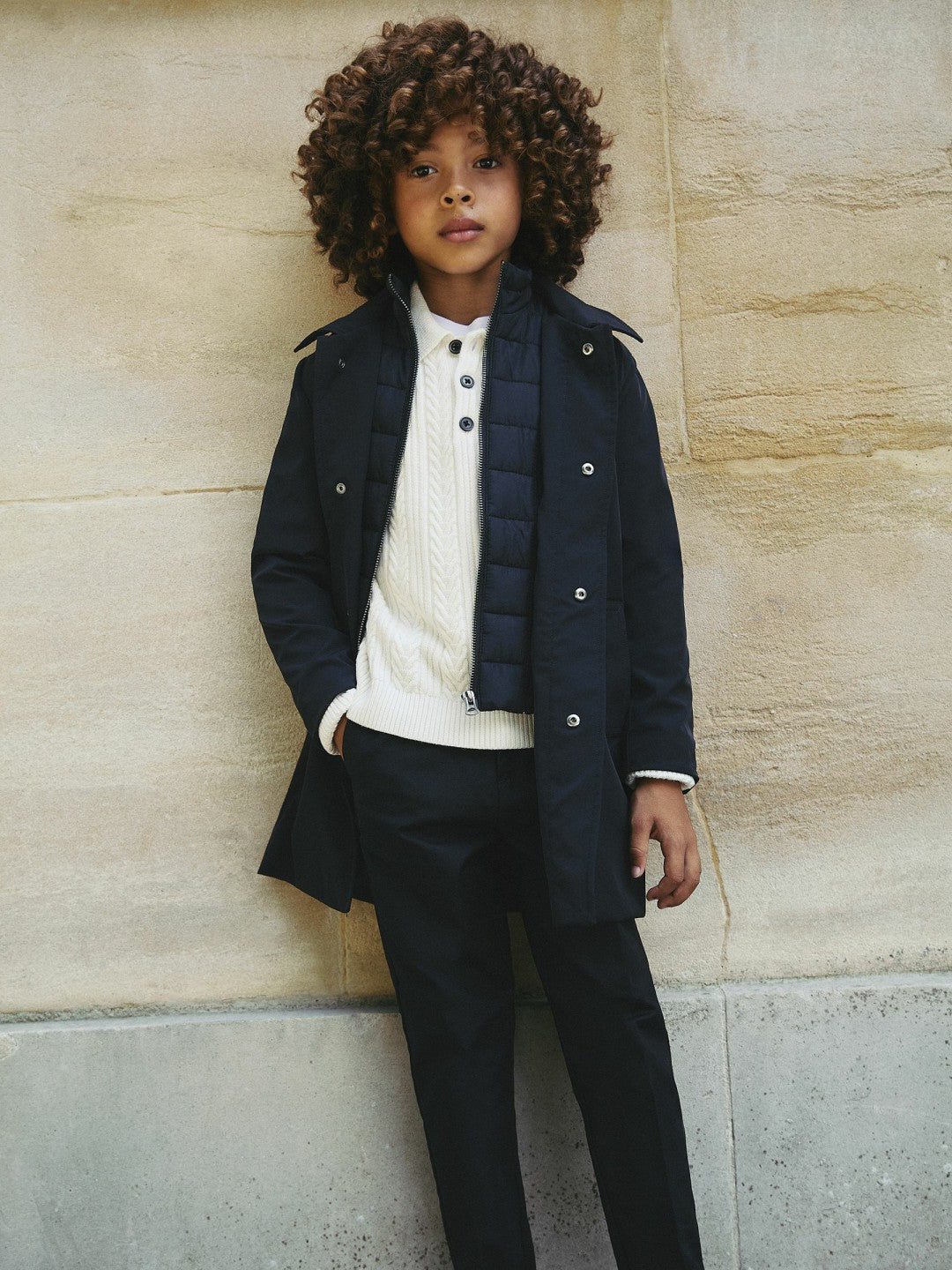 Children & Baby 9-13 yrs Gabardine Coat with Removable Gilet in Navy