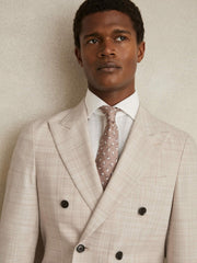 Men Double-Breasted Check Suit Blazer Regular-Fit in Stone