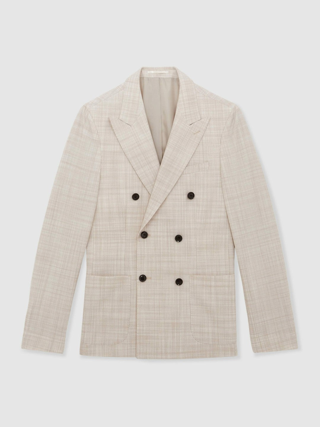 Men Double-Breasted Check Suit Blazer Regular-Fit in Stone