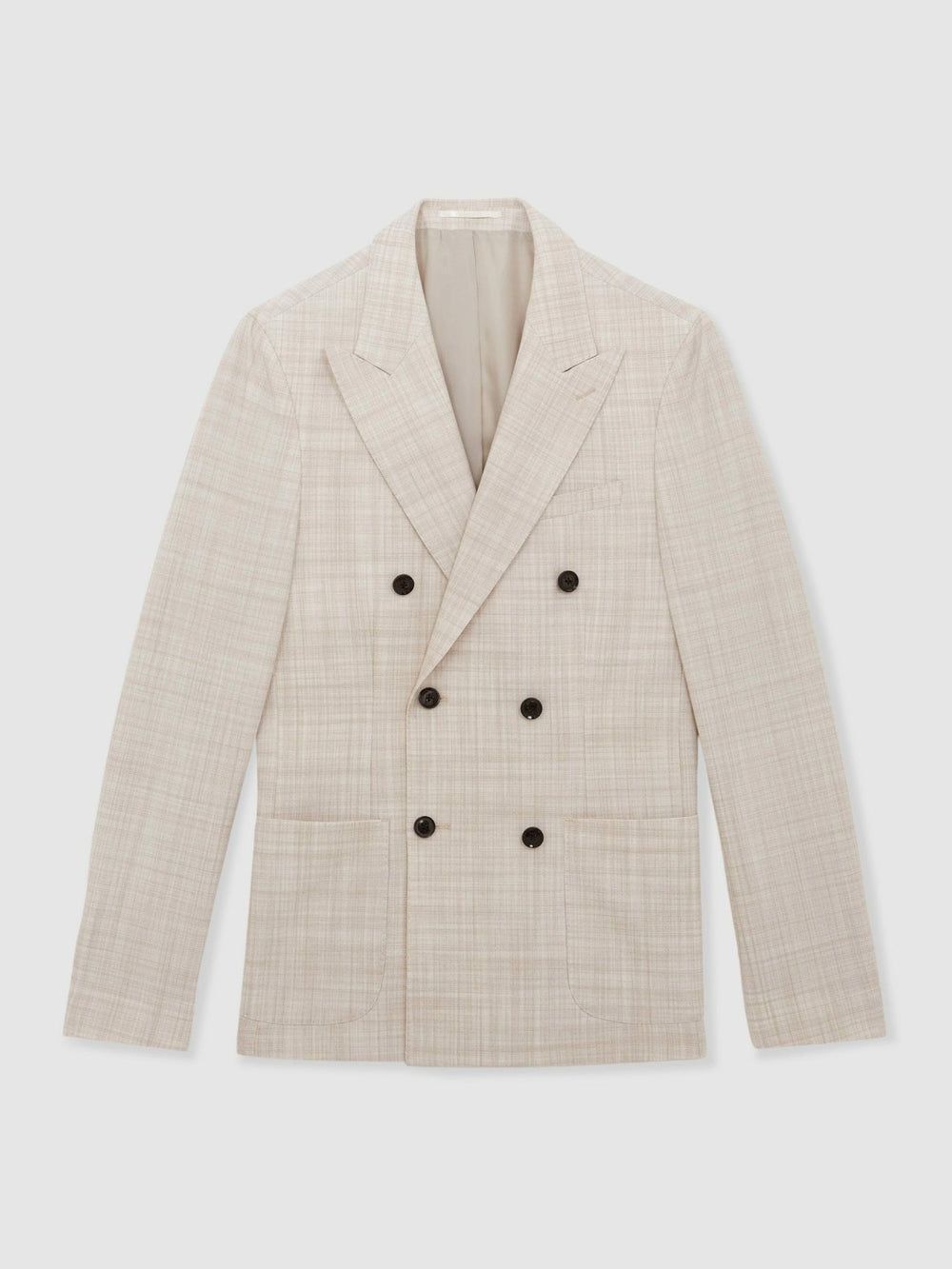 Men Double-Breasted Check Suit Blazer Regular-Fit in Stone
