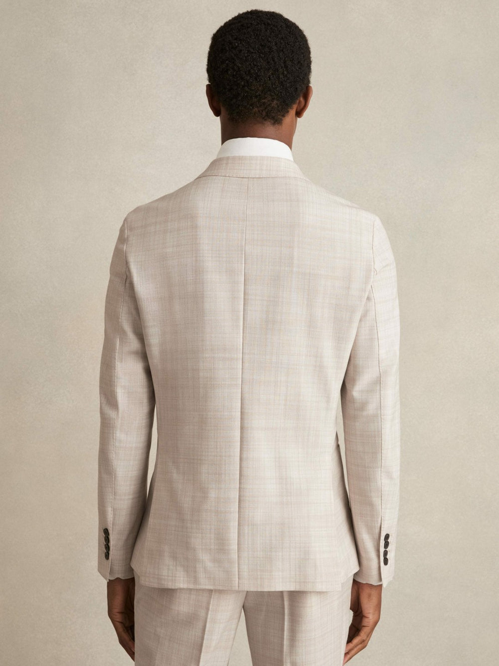 Men Double-Breasted Check Suit Blazer Regular-Fit in Stone