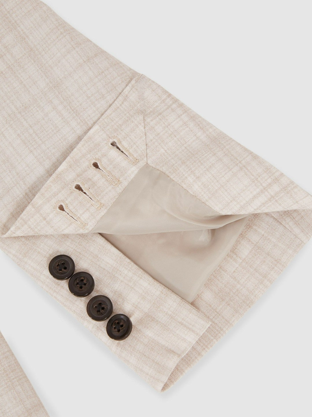 Men Double-Breasted Check Suit Blazer Regular-Fit in Stone