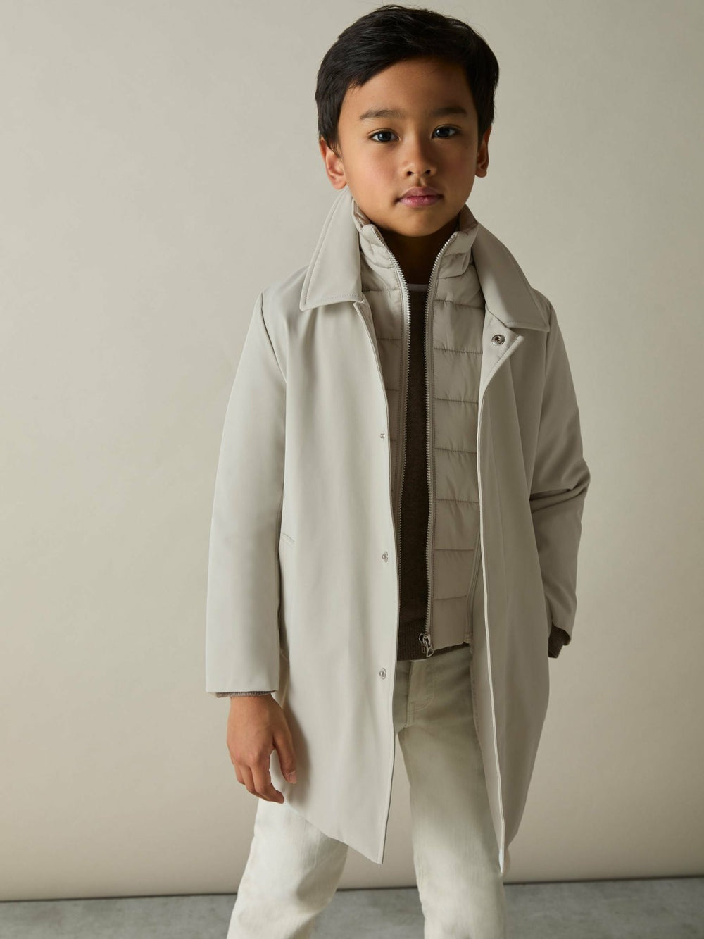 Children & Baby 9-13 yrs Gabardine Coat with Removable Gilet in Stone
