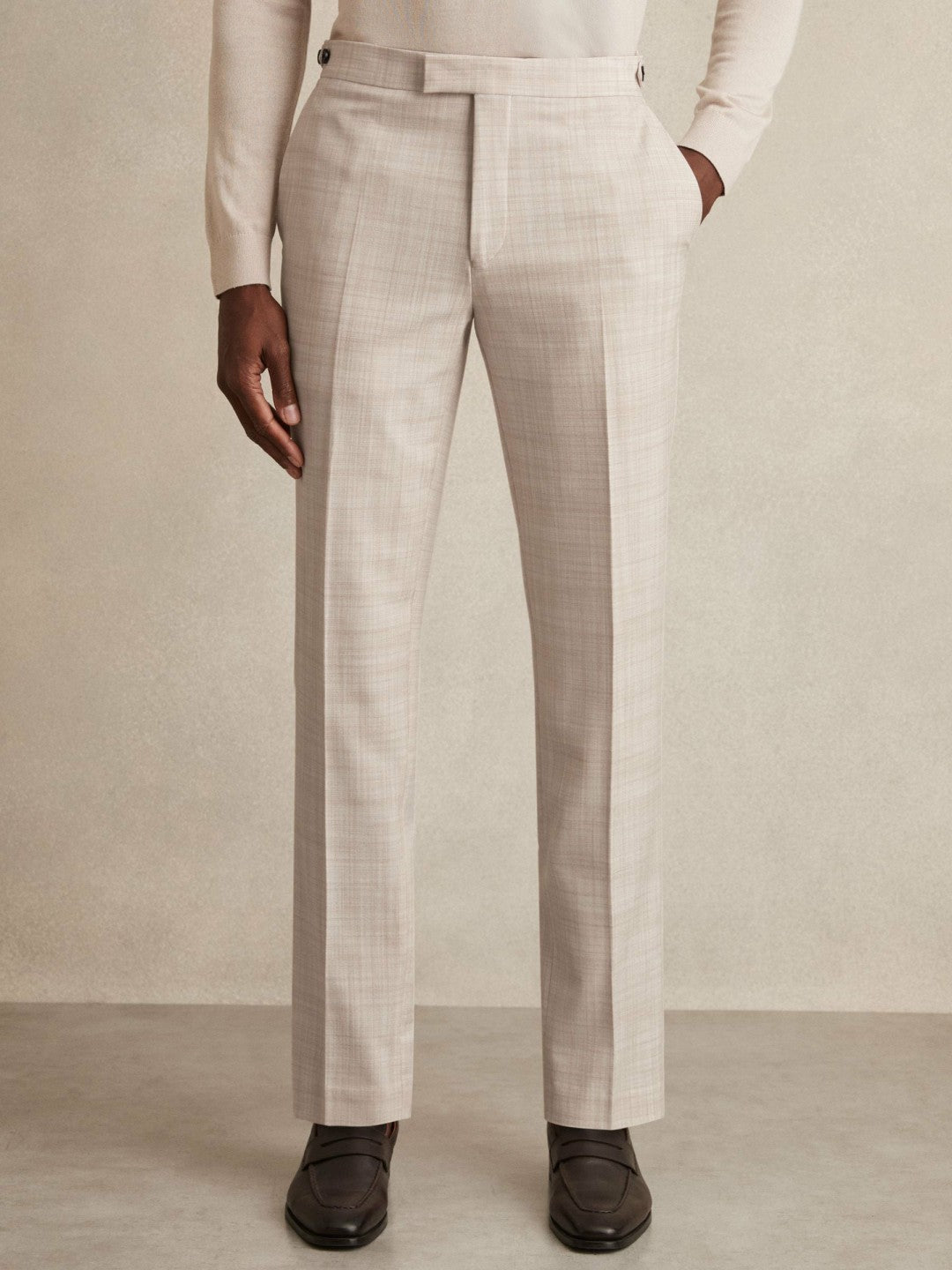 Men Check Regular-Fit Suit Trousers in Stone