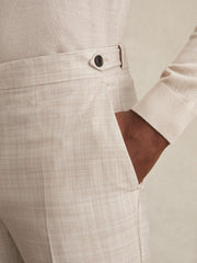 Men Check Regular-Fit Suit Trousers in Stone