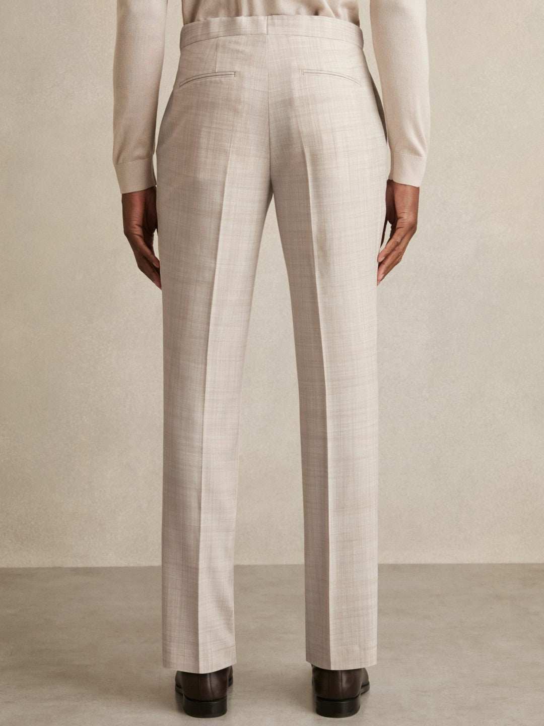 Men Check Regular-Fit Suit Trousers in Stone