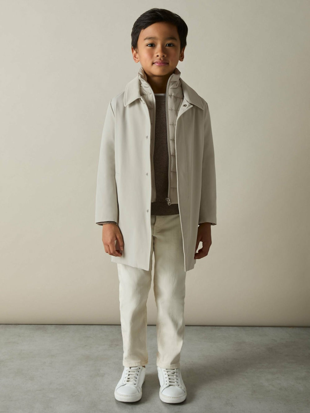 Children & Baby 13-14 yrs Gabardine Coat with Removable Gilet in Stone