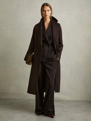 Women Petite Wool Blend Double Breasted Blindseam Coat in Chocolate