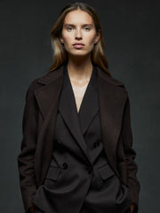Women Petite Wool Blend Double Breasted Blindseam Coat in Chocolate