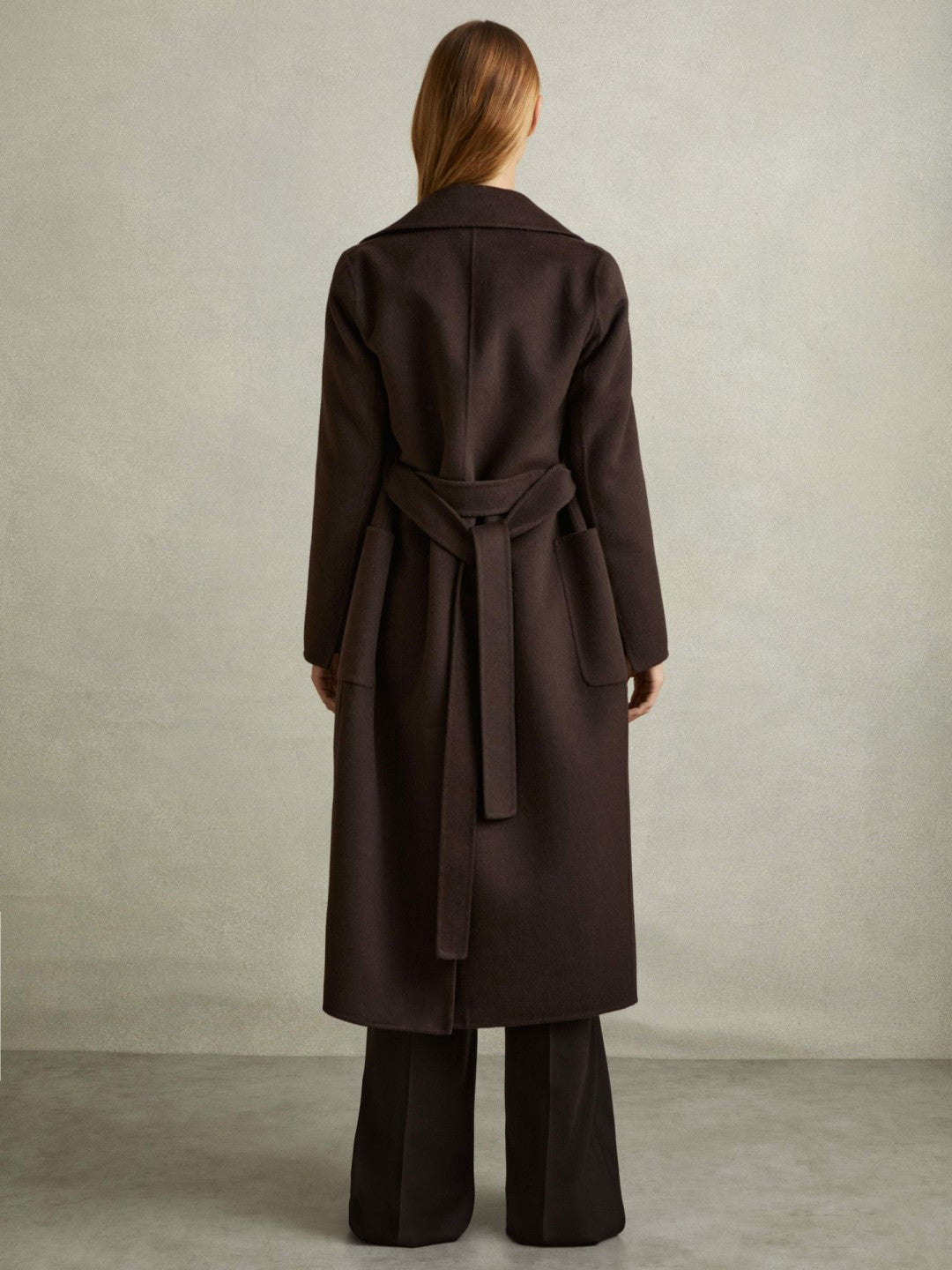 Women Petite Wool Blend Double Breasted Blindseam Coat in Chocolate