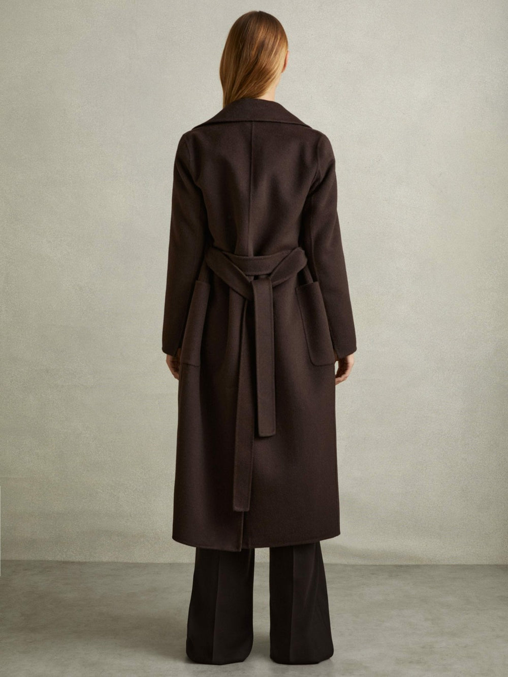 Women Petite Wool Blend Double Breasted Blindseam Coat in Chocolate