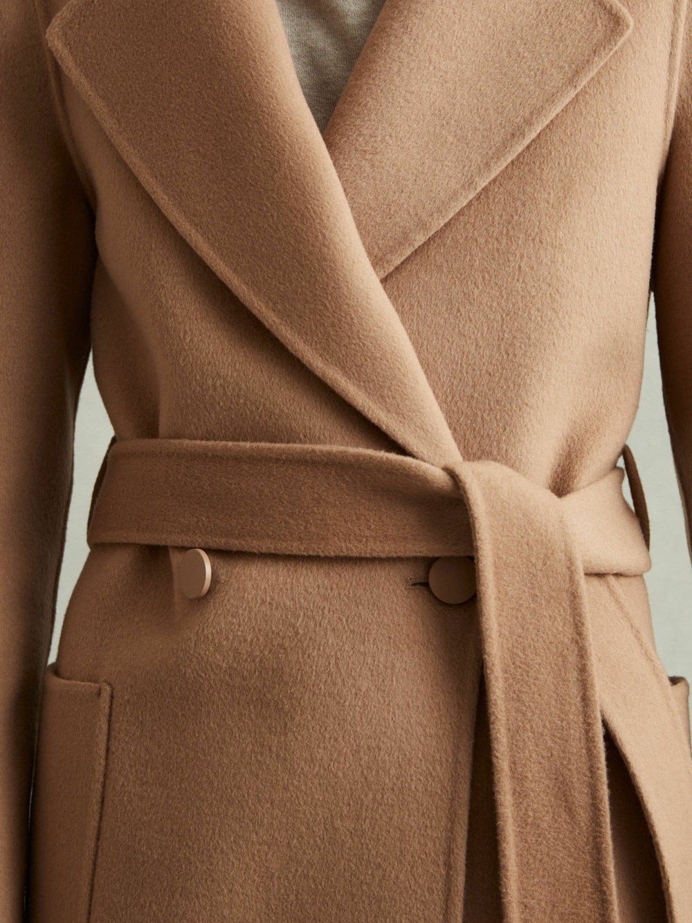 Women Petite Wool Blend Double Breasted Blindseam Coat in Light Camel