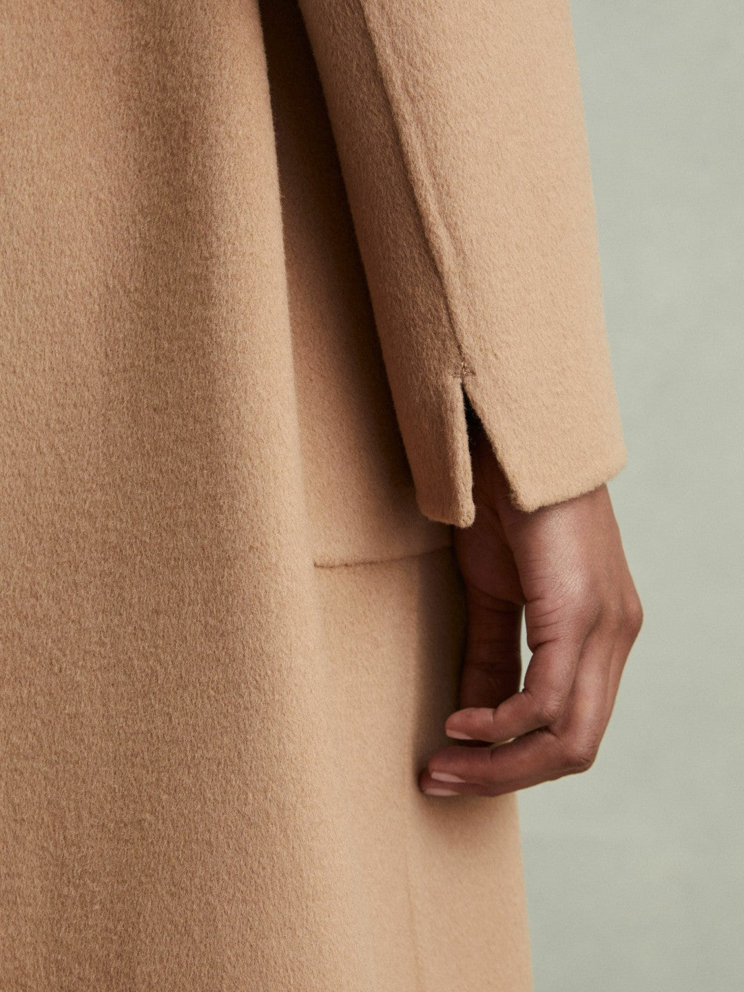 Women Petite Wool Blend Double Breasted Blindseam Coat in Light Camel