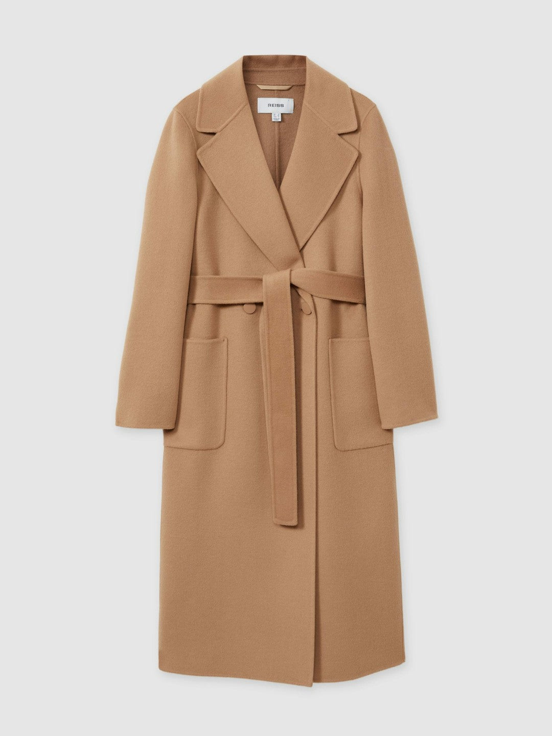Women Wool Blend Double Breasted Blindseam Coat in Light Camel
