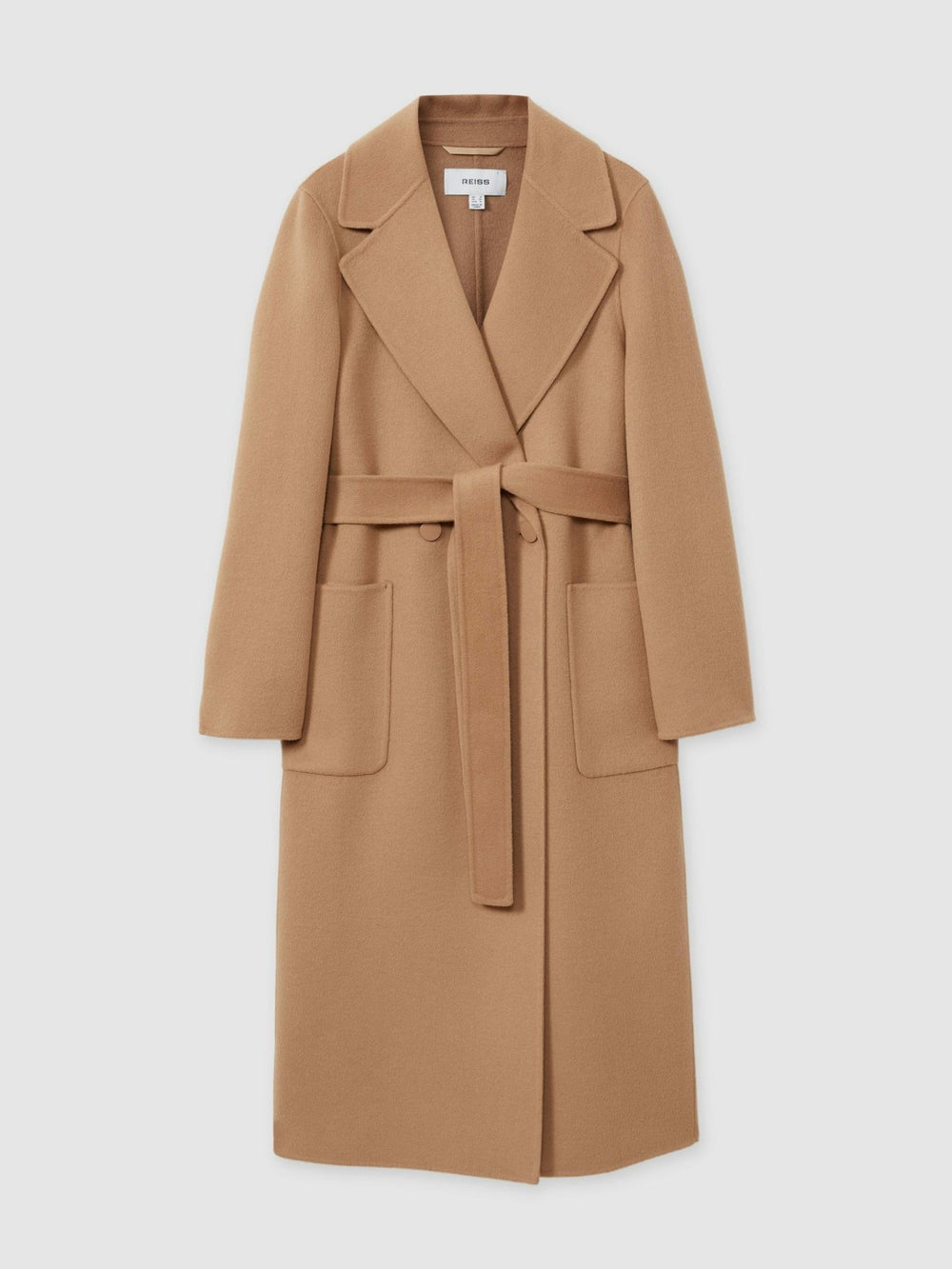 Women Wool Blend Double Breasted Blindseam Coat in Light Camel