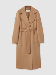 Women Wool Blend Double Breasted Blindseam Coat in Light Camel