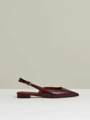 Women Leather Slingback Ballerina Pumps in Oxblood