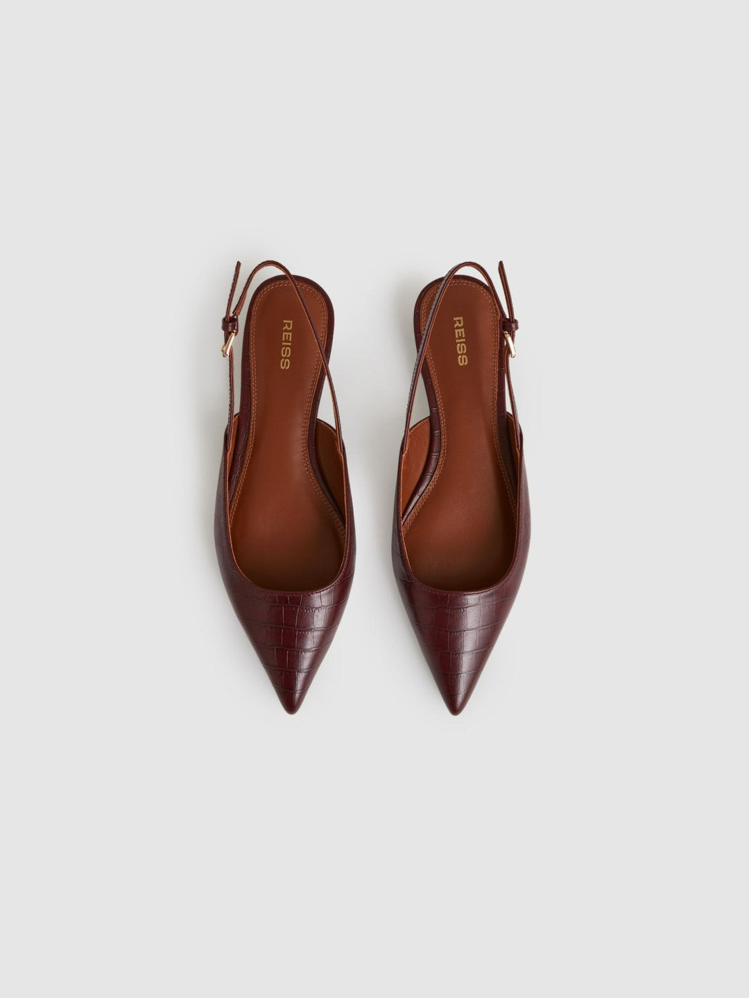 Women Leather Slingback Ballerina Pumps in Oxblood