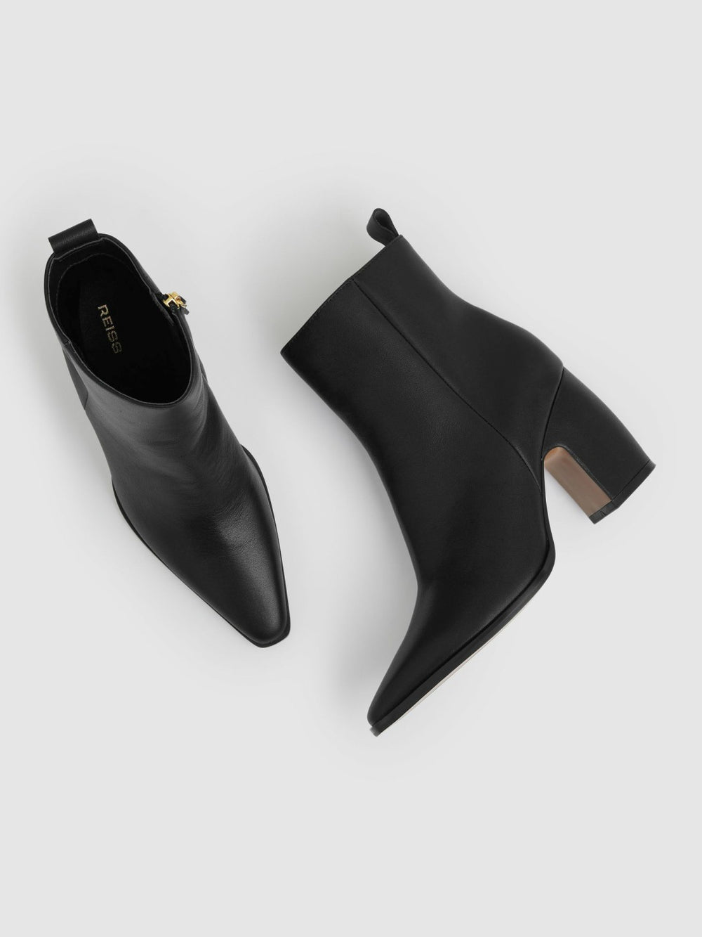 Women Leather Blocked Heel Ankle Boots in Black