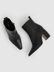 Women Leather Blocked Heel Ankle Boots in Black