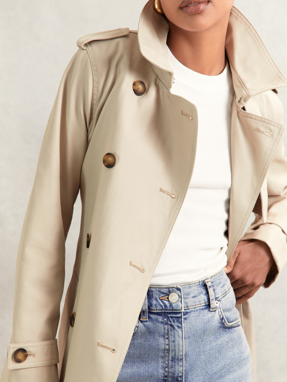 Women Hooded Insert Trench Coat in Stone