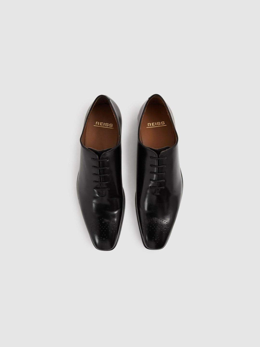 Men Leather Brogue Detail Lace-Up Shoes in Black