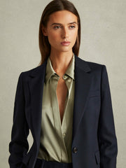Women Textured Single Breasted Suit Blazer in Navy