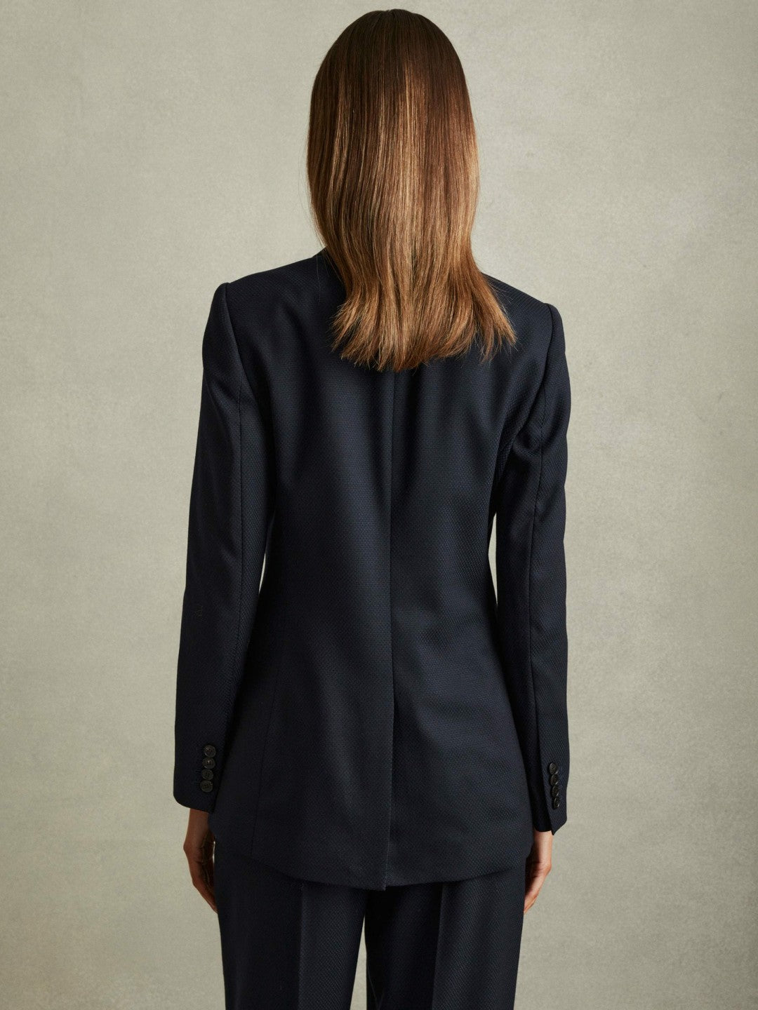 Women Textured Single Breasted Suit Blazer in Navy